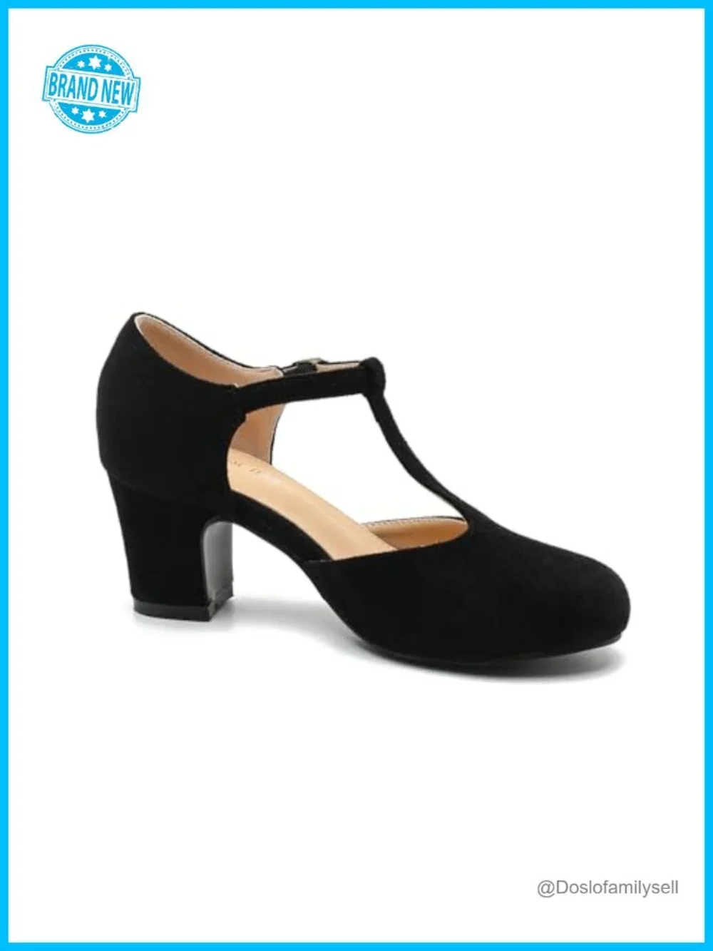 Women's T-Strap Mary Jane Pumps Block Heel Round Toe Buckle Closure